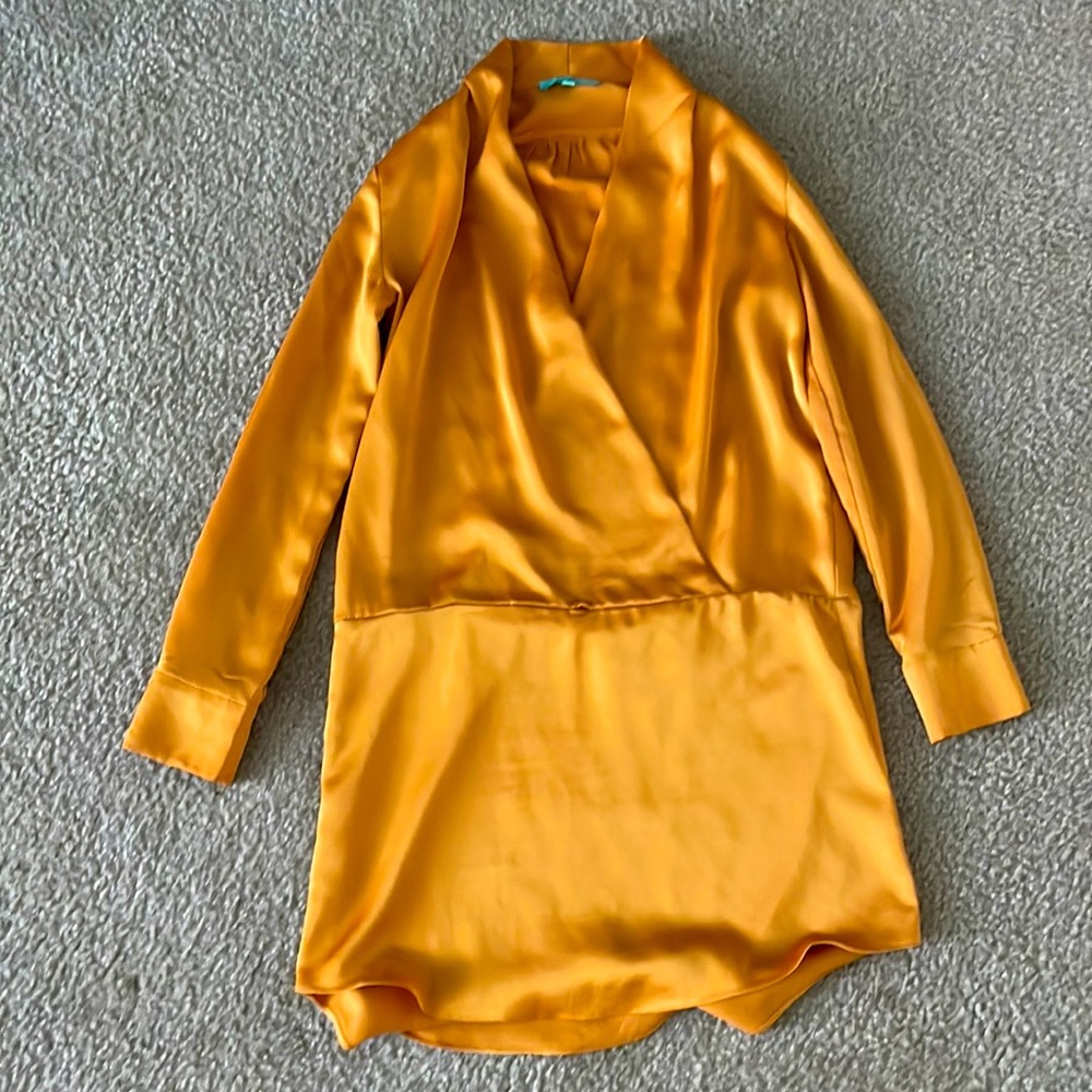 Karlie mustard dress. It has a button if you want it more low cut.